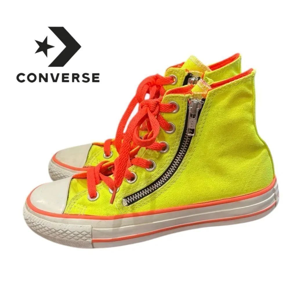 Converse Chuck Taylor All Star Neon Yellow Coral Double Zip High-Top Sneakers 5